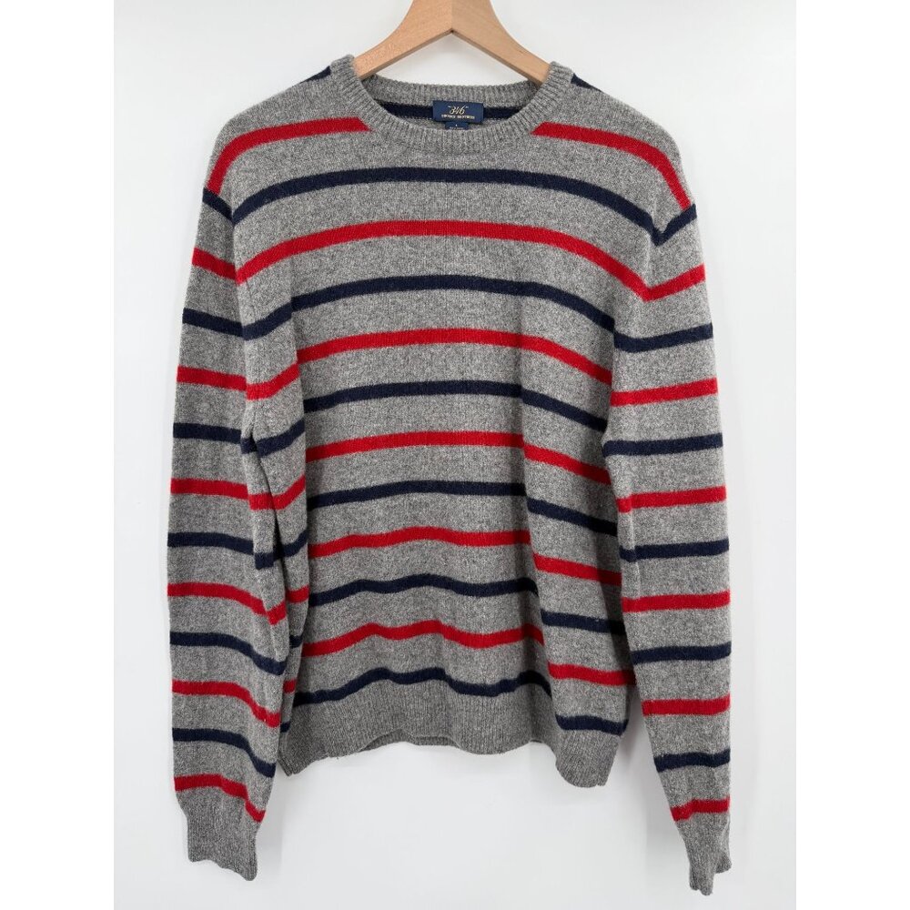 346 Brooks Brothers Sweater Men’s Large Wool Blend Gray Stripe Crew Neck Preppy